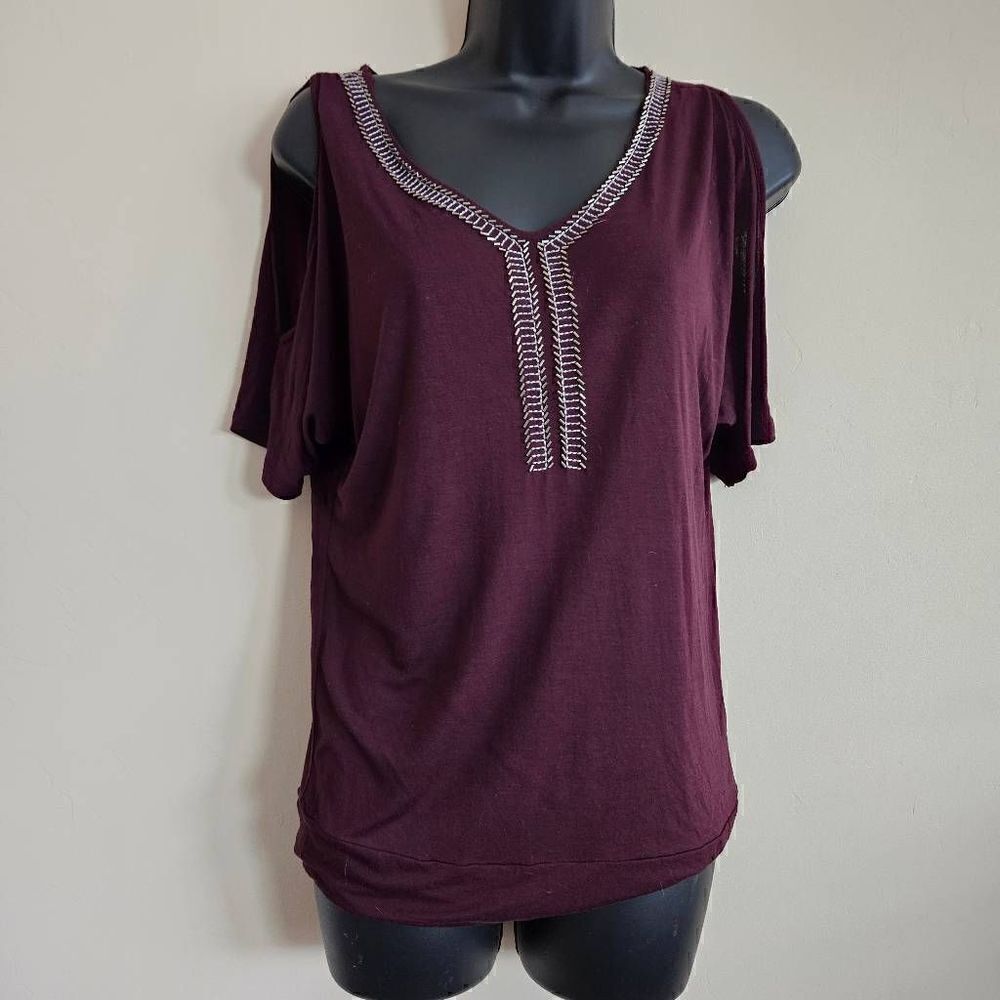 Cable & Gauge Cold Shoulder Beaded Blouse